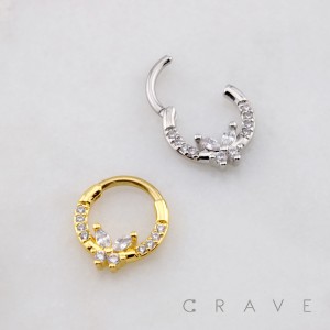 MULTI CZ BUTTERFLY SEPTUM HINGED SEGMENT HOOP RING 316L SURGICAL STEEL 